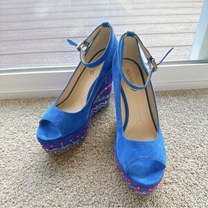 Boutique 9 Blue Peep Toe Wedges